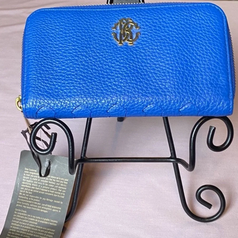 Roberto Cavalli Blue Pebbled Leather Wallet